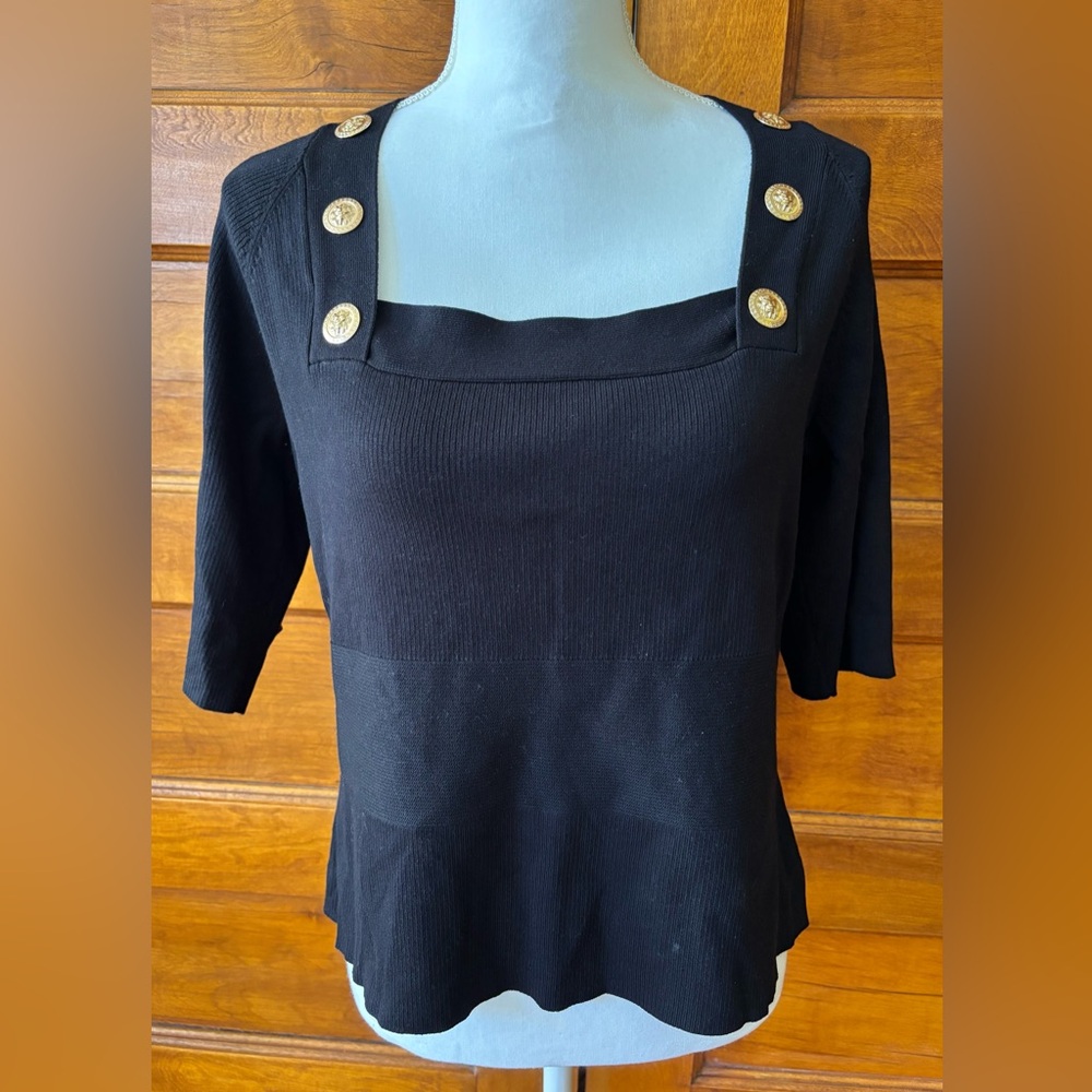BOLD elements Black Square-Neck Top with Gold Buttons